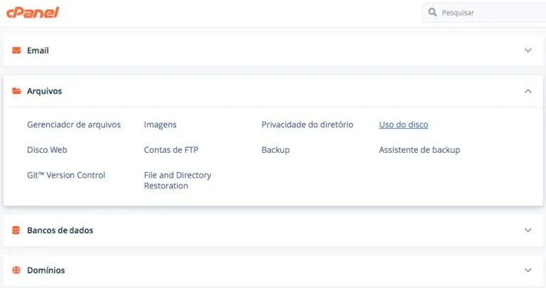 Painel de controle cPanel da EvolutionWeb